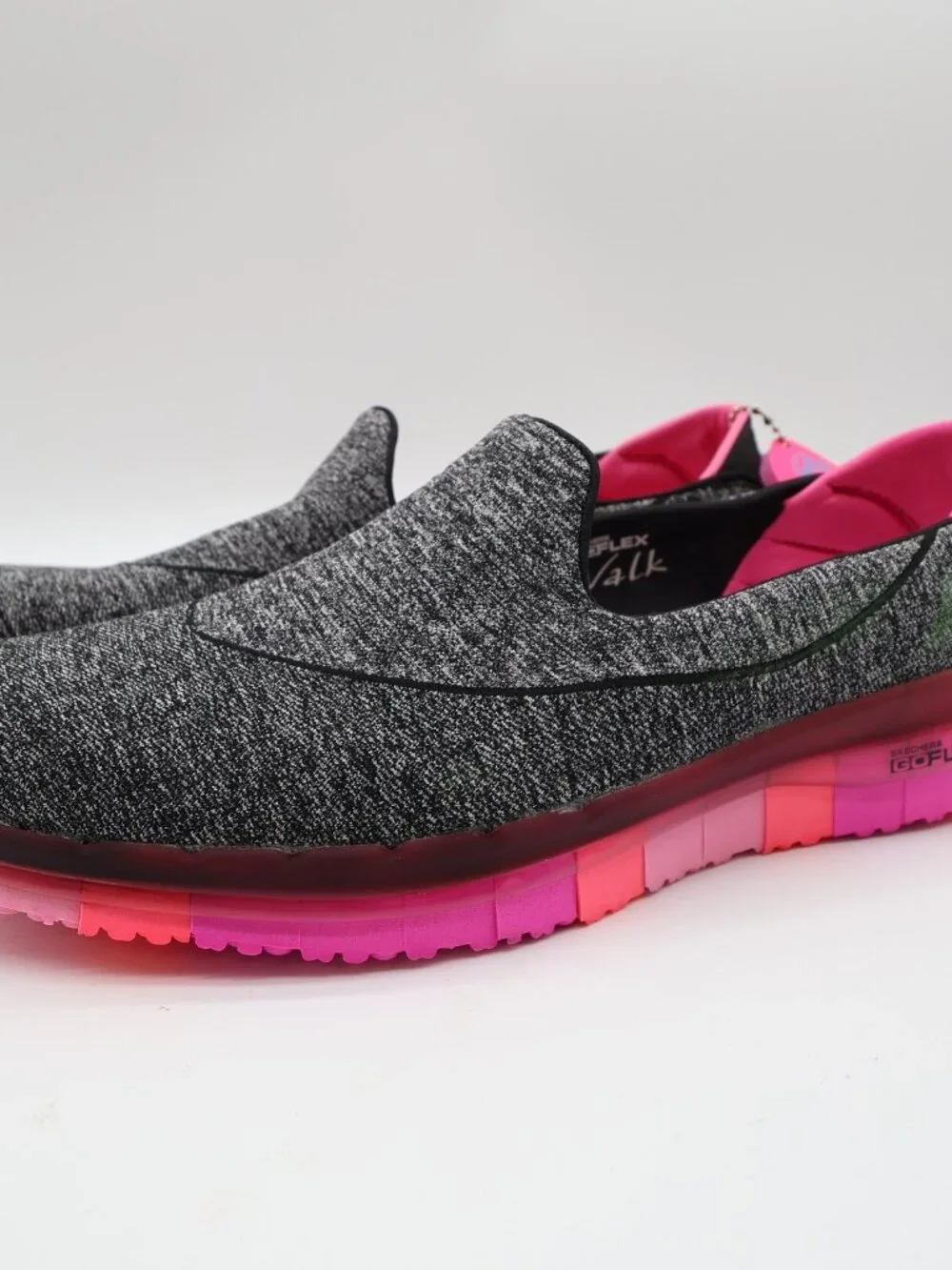 Skechers Go Flex Walk Womens 9.5 Black Pink Jersey Slip On Walking Shoes